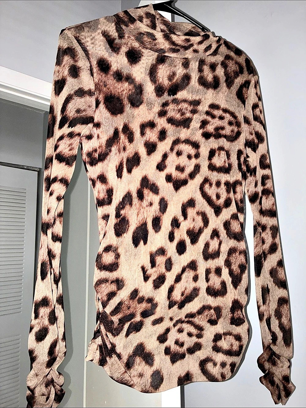 INC International Concepts Leopard Print Mesh Long Sleeve Top
